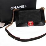Chanel Boy Flap Shoulder Bag in Original Leather A30196 Black&Red
