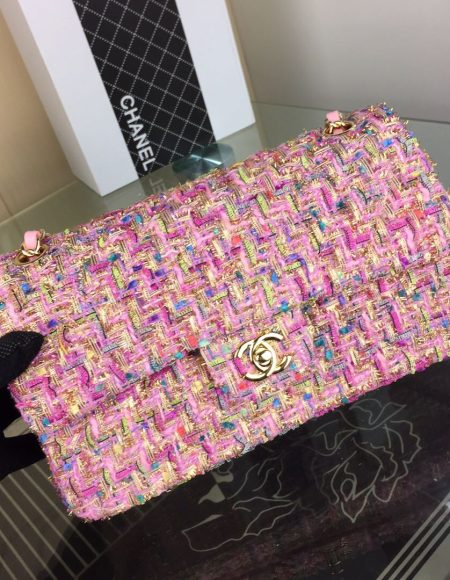 Chanel 2018 Spring Summer Flap Shoulder Bag pink Canvas Leather 1112A Gold