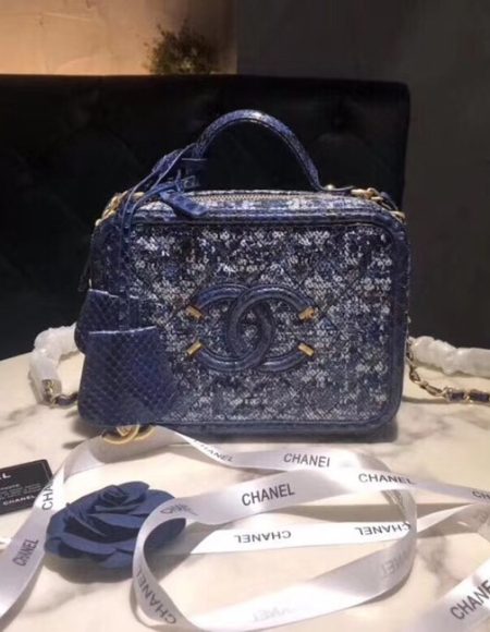Chanel Vanity Case A93343 Blue& Black& Ecru & Silver