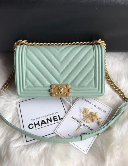 Chanel Leboy Original Caviar leather Shoulder Bag A67086 Light green gold chain