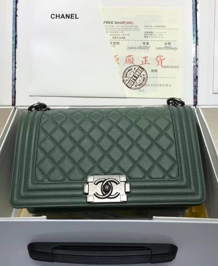 Chanel Leboy Original caviar leather Shoulder Bag A67086 green silver chain