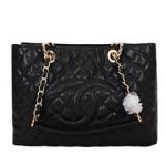 Chanel A50995 Black Original Cannage Leather Shoulder Bag Gold