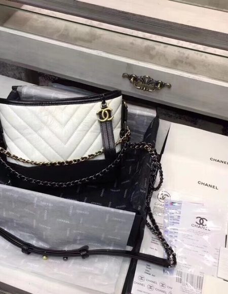 CHANEL GABRIELLE Original leather Hobo Bag A93841 white&black