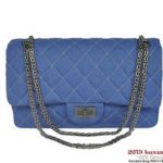 Chanel A28668 Blue Denim Classic Flap Bag Silver