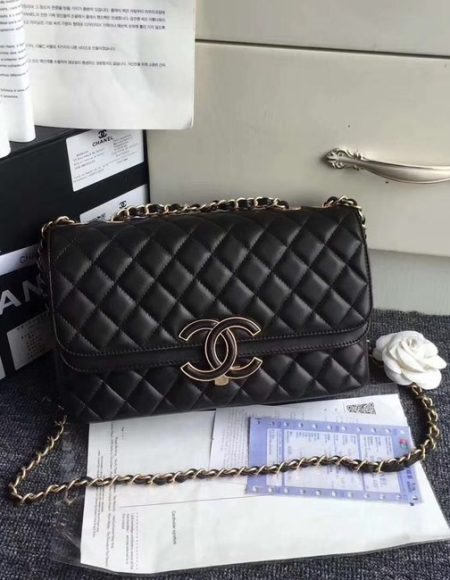Chanel Flap Bag Lambskin Gold-Tone Metal A57276 Black