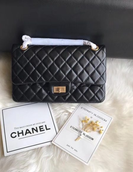 Chanel Flap Original Cowhide Leather 30225 black gold chain