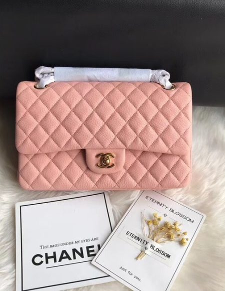 Chanel Flap Shoulder Bag Original Deer leather A1112 pink gold chain
