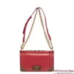 Boy Chanel A67195 Red Calfskin Flap Shoulder Bag