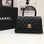 Chanel Classic Top Handle Bag black Cannage Pattern A92290 Gold