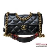 Chanel A67028 Flap Shoulder Bag in Black Sheepskin Leather