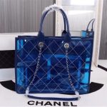 Chanel transparent Calf leather Tote Shopping Bag 8048 blue