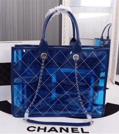 Chanel transparent Calf leather Tote Shopping Bag 8048 blue