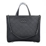 Chanel Cannage Pattern Leather Totes Bag A1238 Black