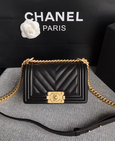 Chanel Le Boy Flap Shoulder Bag Original Calf leather A67085 black Gold Buckle