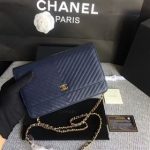 Chanel WOC Flap Shoulder Bag Dark Blue Calfskin Leather A33814 Gold