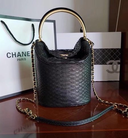 Chanel Bucket Bag Python & Gold-Tone Metal A57861 Black