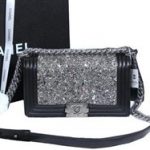 Chanel Boy 2014 Flap Shoulder Bag in Black Sheepskin Leather A68610 Silver