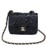 Chanel Classic mini Flap Bag Camellia Sheepskin Leather 1115A Black