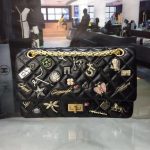 Chanel 2.55 Handbag Aged Calfskin Charms & Gold-Tone Metal A37586 Black