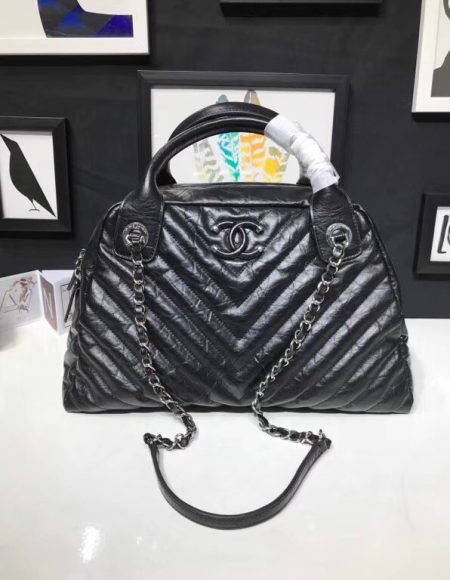 Chanel Bowling Bag Aged Calfskin & Silver-Tone Metal A57837 Black