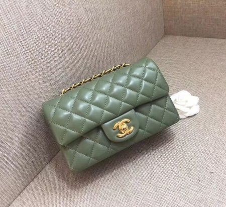 Chanel Classic MINI Flap Bag original Sheepskin Leather A1116 green gold chain
