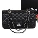Chanel Classic Flap Bag 1113 Black Sheepskin Leather Silver