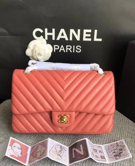 Chanel Flap Original Lambskin Leather Shoulder Bag 1112V watermelon red gold chain