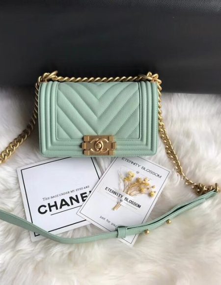 Chanel Leboy Original Caviar leather Shoulder Bag A67085 Light green gold chain