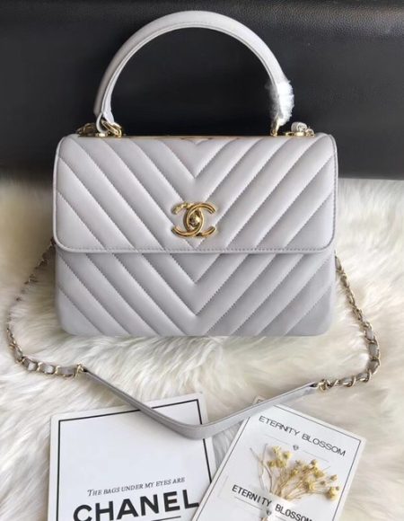 Chanel CC original lambskin top handle flap bag 92236V grey gold Buckle