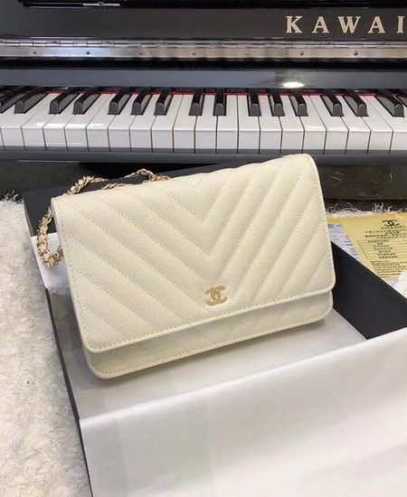Chanel WOC Original Caviar Leather Flap cross-body bag V33814 cream gold chain