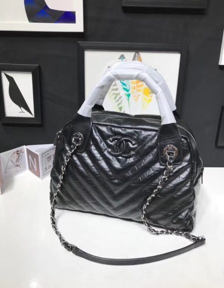 Chanel Bowling Bag Aged Calfskin & Silver-Tone Metal A57836 Black
