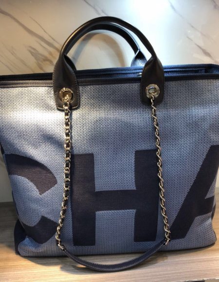 Chanel Medium Canvas Tote Shopping Bag 55699 blue