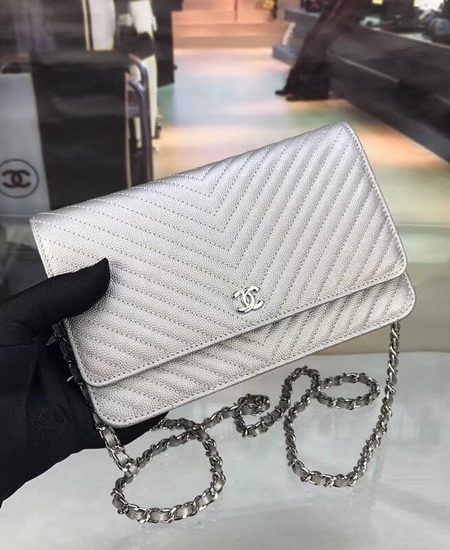 Chanel WOC Original Caviar Leather Flap cross-body bag E33814 silver