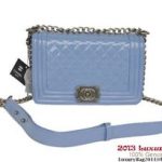 Chanel A67086 Lavender Patent Le Boy Flap Shoulder Bag Silver