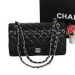 Chanel 2.55 Series Classic Flap Bag 1112 Black Sheepskin Leather Silver