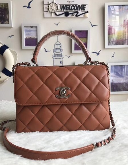 Chanel Original Sheepskin Leather Tote Bag A92236 caramel silver Buckle