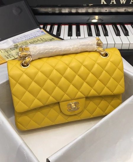 Chanel Flap Original Sheepskin Leather CF1112 Yellow gold chain