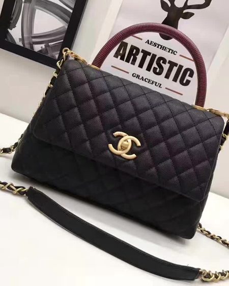 Chanel Classic Red Top Handle Bag Original Leather A92991 black Gold chain