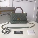 Chanel original Caviar leather flap bag top handle A92990 Blackish green