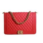 Chanel Boy Flap Shoulder Bag in Red Original Nubuck Cannage Pattern A67087 Gold