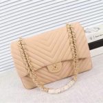 Chanel Maxi Classic Flap Bag Apricot Chevron Sheepskin Leather A58601 Gold