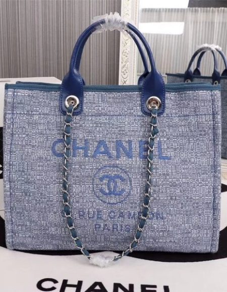 Chanel Canvas Tote Shopping Bag 8099 blue