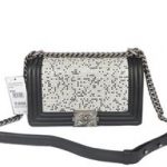 Chanel Boy 2014 Flap Shoulder Bag in Black Sheepskin Leather A90249 Silver