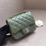 Chanel Classic MINI Flap Bag original Sheepskin Leather A1115 green silver chain