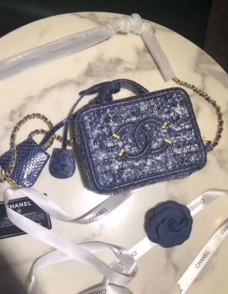 Chanel Vanity Case A93342 Blue& Black& Ecru & Silver