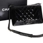 Chanel Boy Flap Shoulder Bag in Original Patent Leather A30205 Black