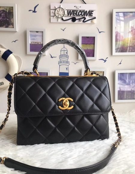 Chanel Original Sheepskin Leather Tote Bag 92236 black Gold Buckle