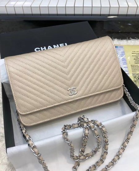 Chanel WOC Original Caviar Leather Flap cross-body bag E33814 gold silver chain