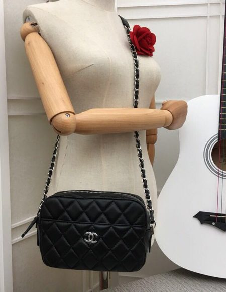 Chanel Sheepskin Camera Case silver-Tone Metal A57670