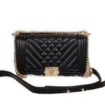 Boy Chanel Flap Shoulder Bag in Black Sheepskin Leather A66328 Gold